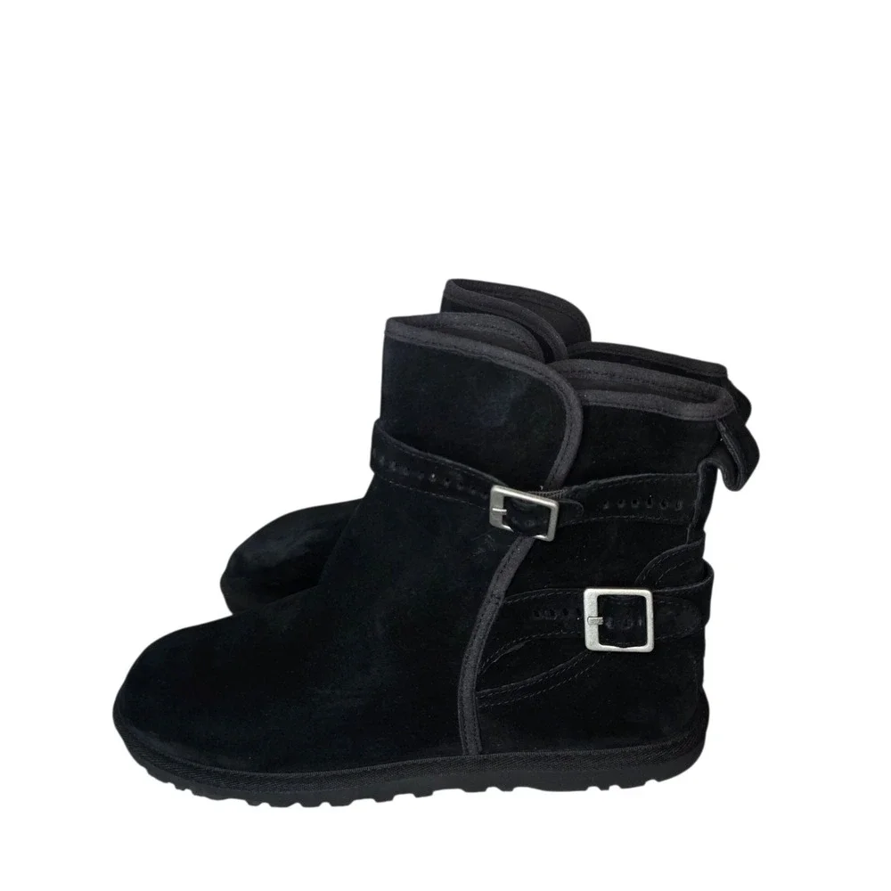 UGG Australia Leni Womens US 9 Black Suede Leather Buckle Ankle Booties NWOT